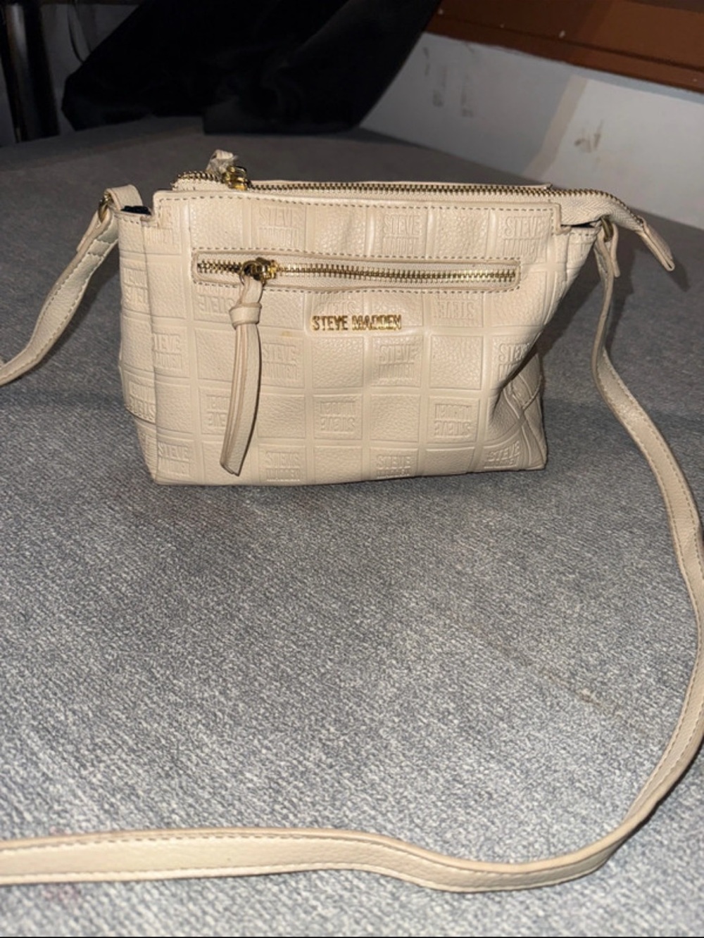 Steve Madden Beige Embossed Crossbody Bag with Gold Hardware